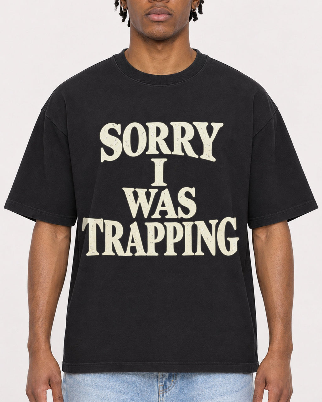 Mockup Boxy Heavyweight Tee Black male close-up 05