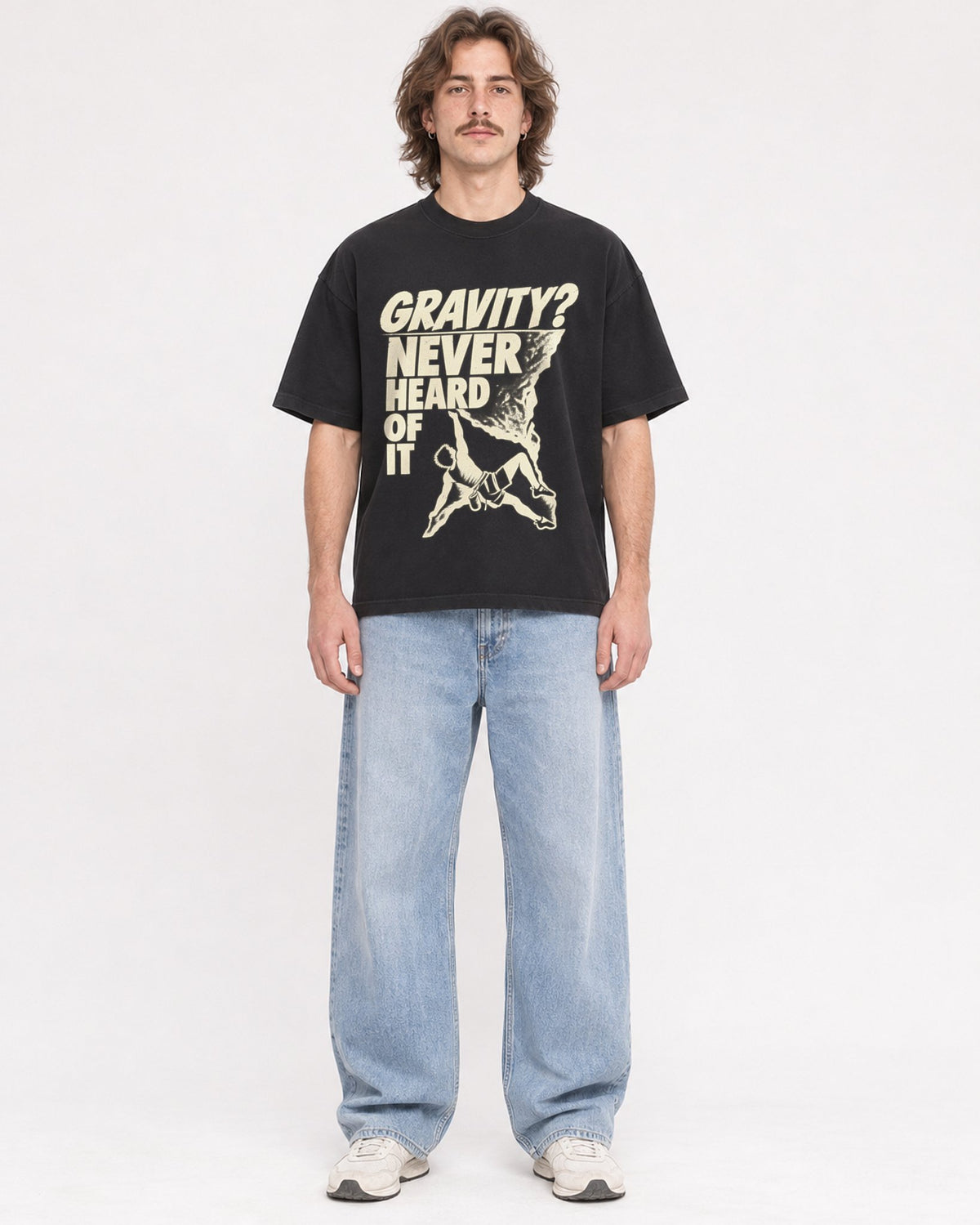Mockup Boxy Heavyweight Tee Black male full-body 49