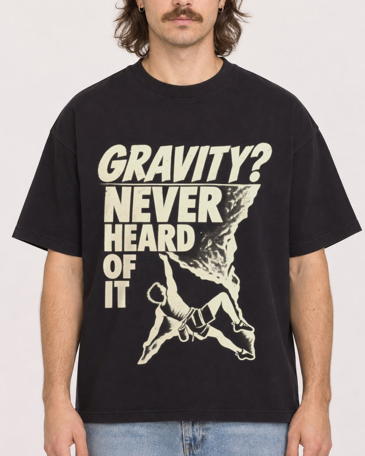 Mockup Boxy Heavyweight Tee Black male close-up 49