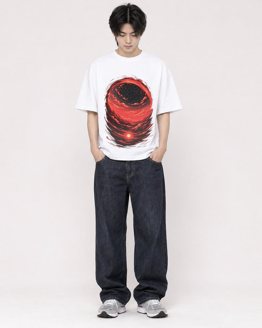 Mockup Boxy Heavyweight Tee White male full-body 11