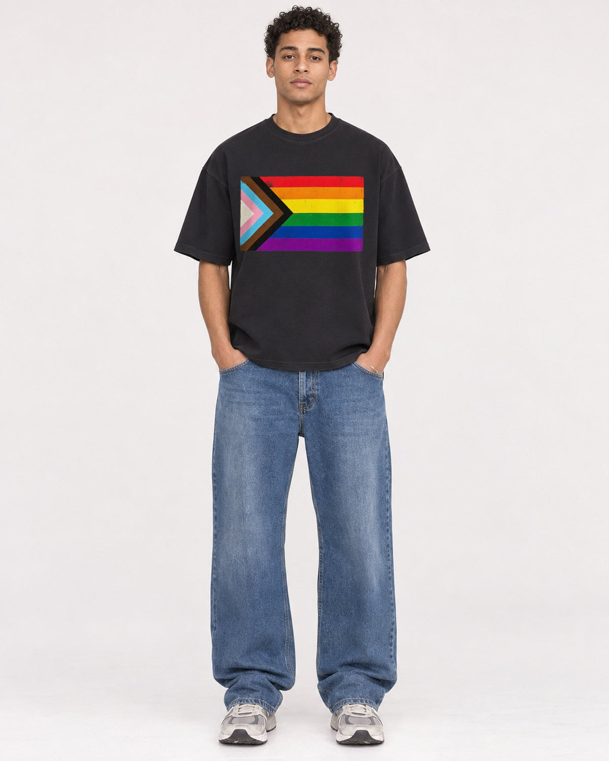 Mockup Boxy Heavyweight Tee Black male full-body 10