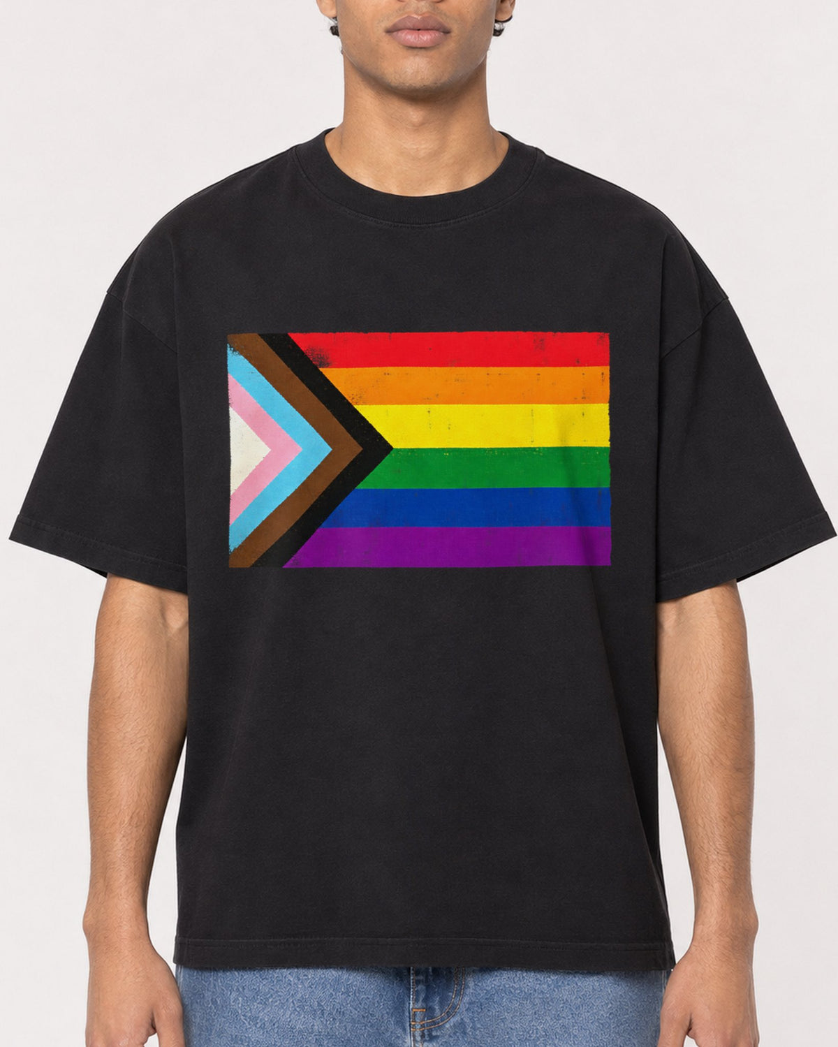 Mockup Boxy Heavyweight Tee Black male close-up 10