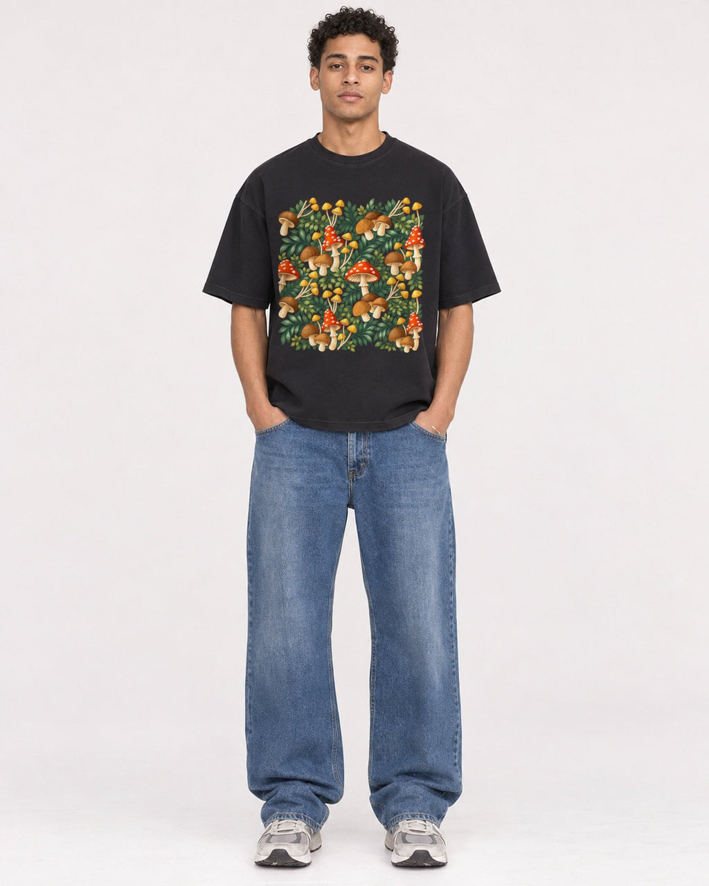 Mockup Boxy Heavyweight Tee Black male full-body 10