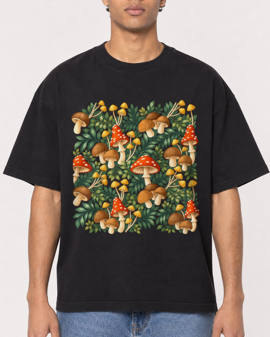 Mockup Boxy Heavyweight Tee Black male close-up 10
