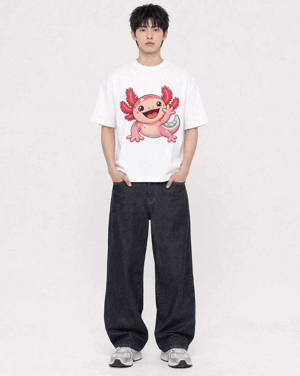 Mockup Boxy Heavyweight Tee White male full-body 01