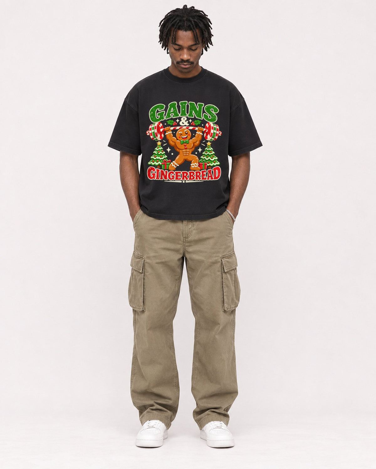 Mockup Boxy Heavyweight Tee Black male full-body 04