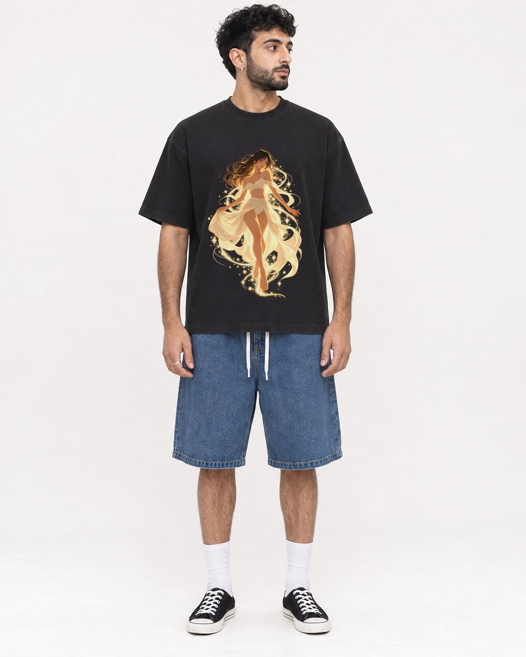 Mockup Boxy Heavyweight Tee Black male full-body 07