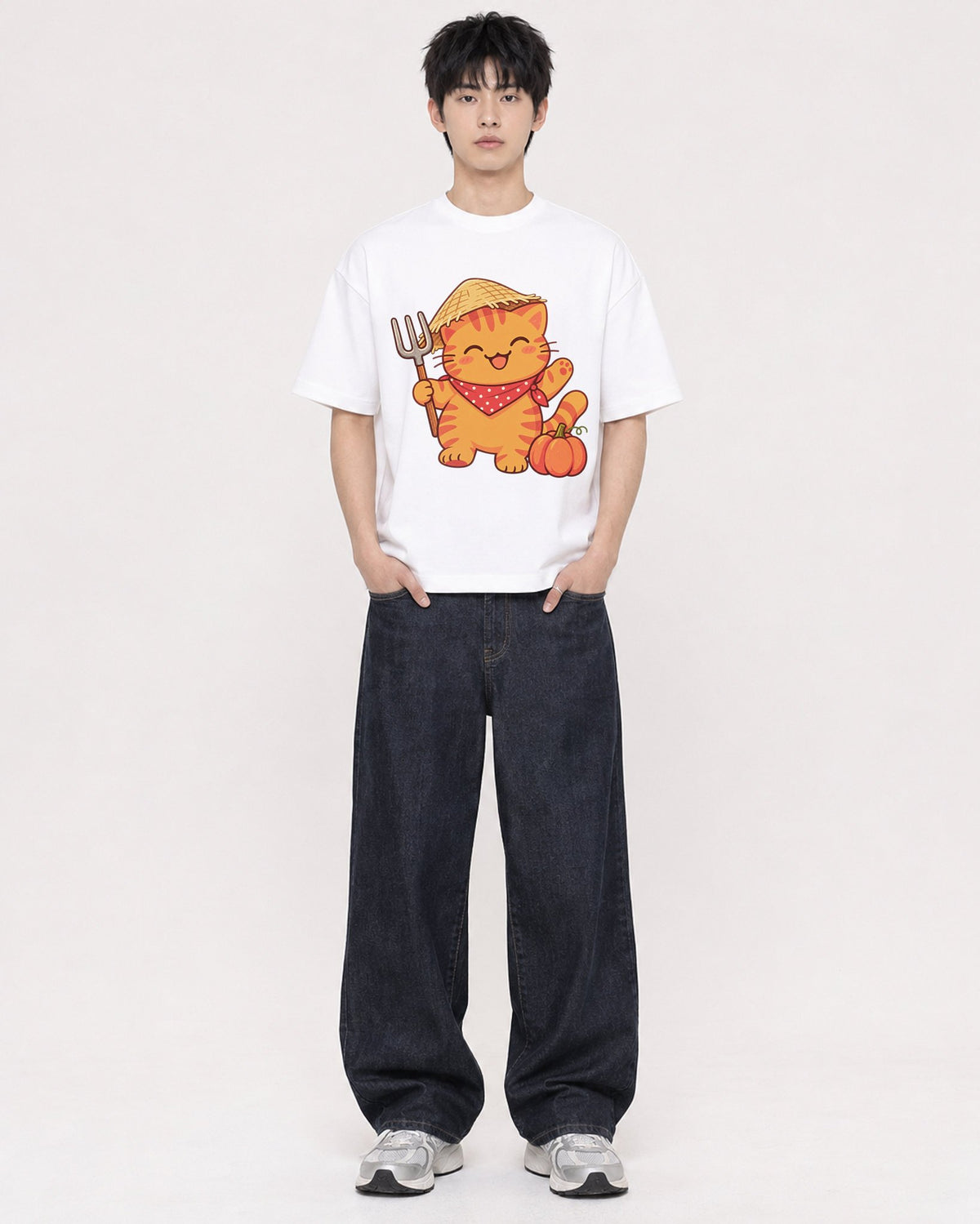 Mockup Boxy Heavyweight Tee White male full-body 01