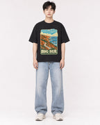 Mockup Boxy Heavyweight Tee Black male full-body 01