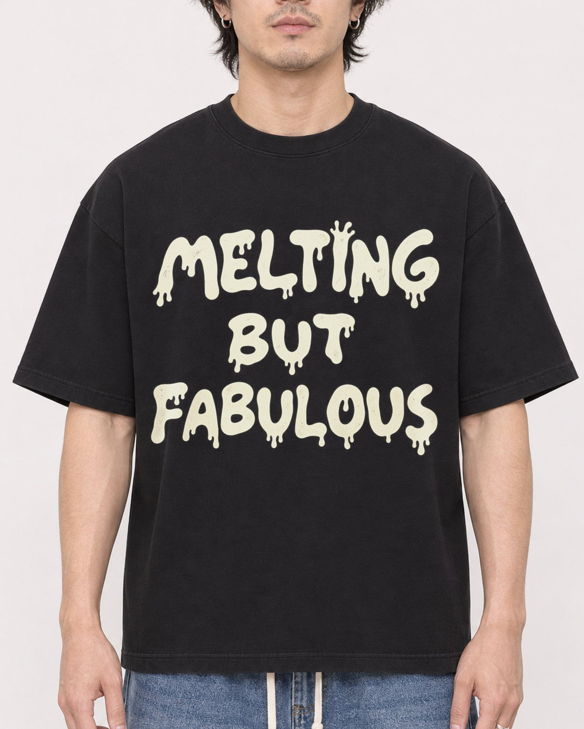 Mockup Boxy Heavyweight Tee Black male close-up 03