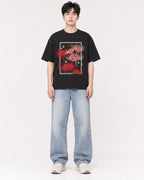 Mockup Boxy Heavyweight Tee Black male full-body 01