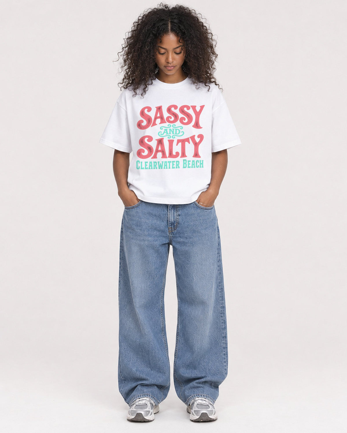 Mockup Boxy Heavyweight Tee White female full-body 05