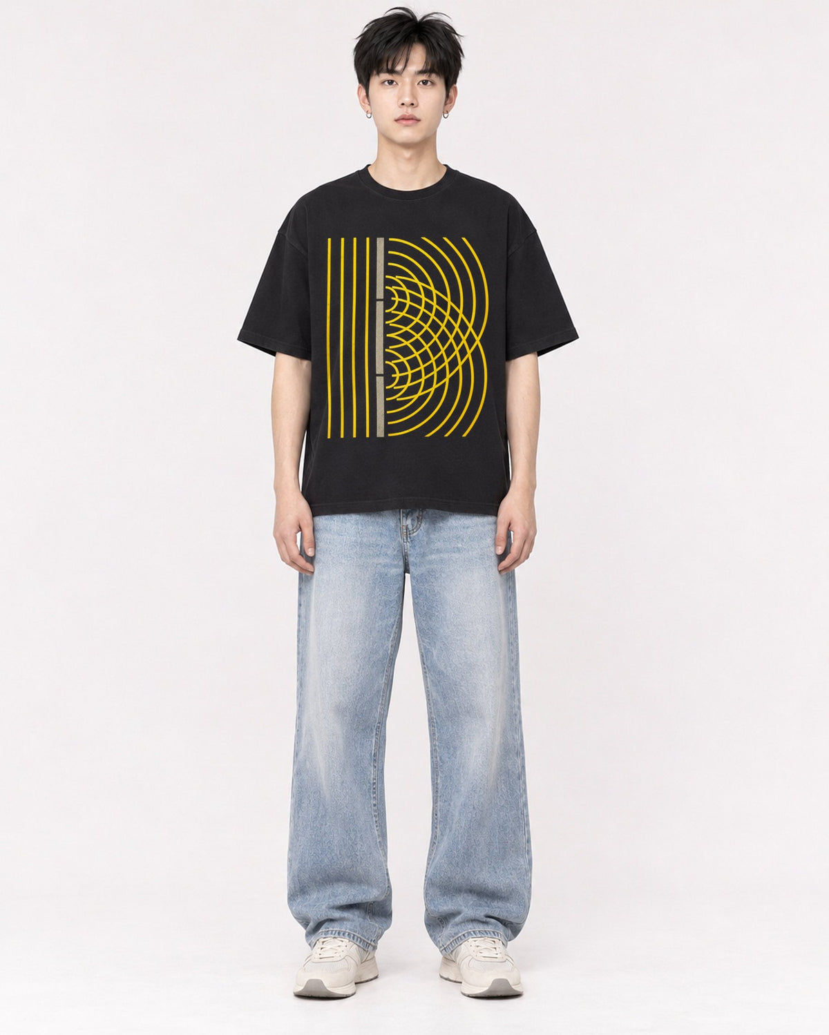 Mockup Boxy Heavyweight Tee Black male full-body 01