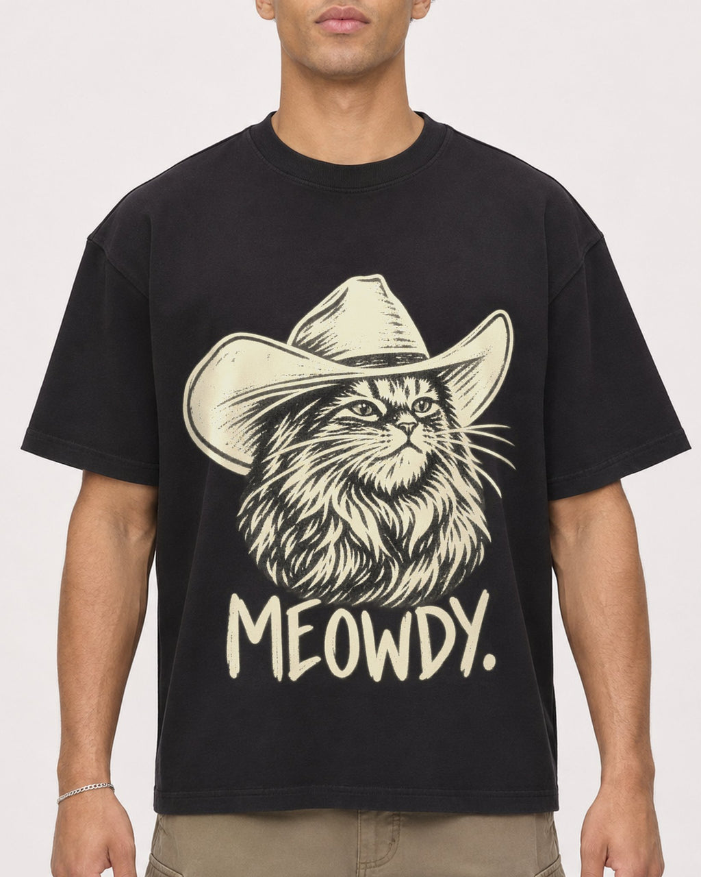 Mockup Boxy Heavyweight Tee Black male close-up 20