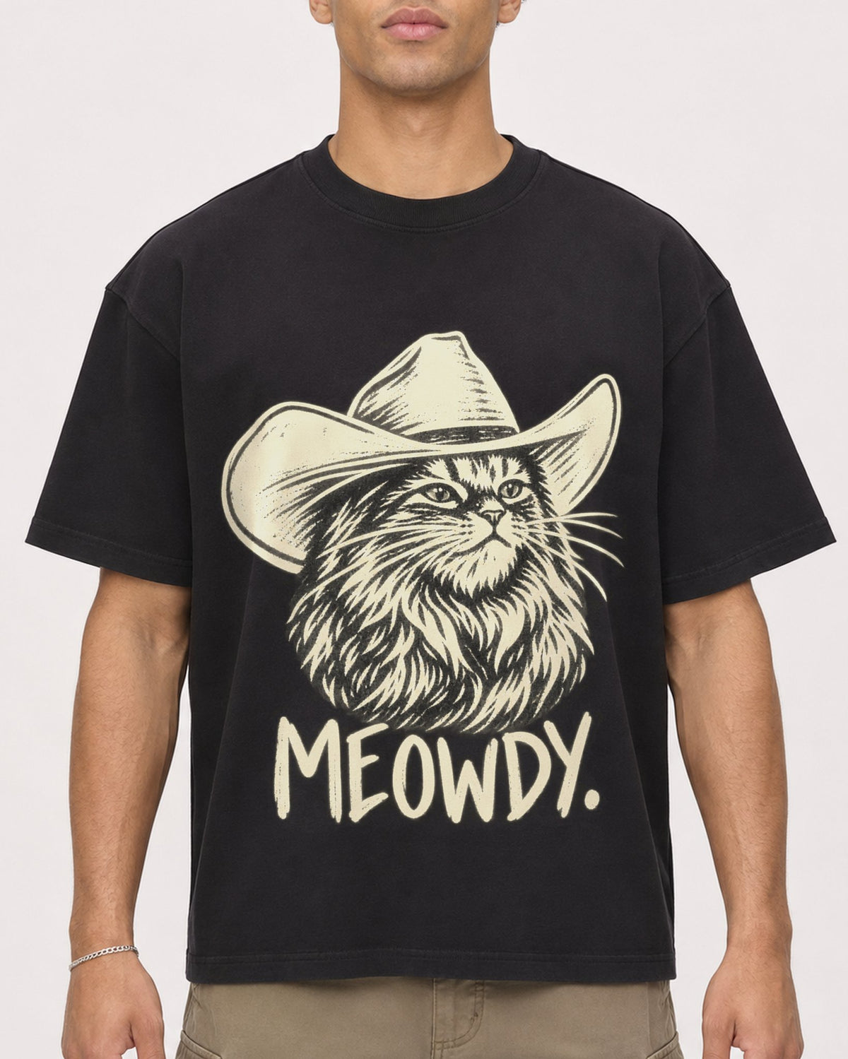 Mockup Boxy Heavyweight Tee Black male close-up 20