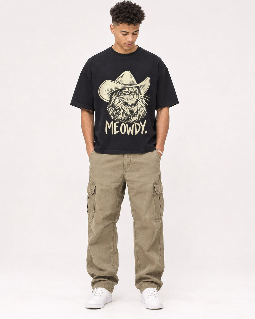 Mockup Boxy Heavyweight Tee Black male full-body 20