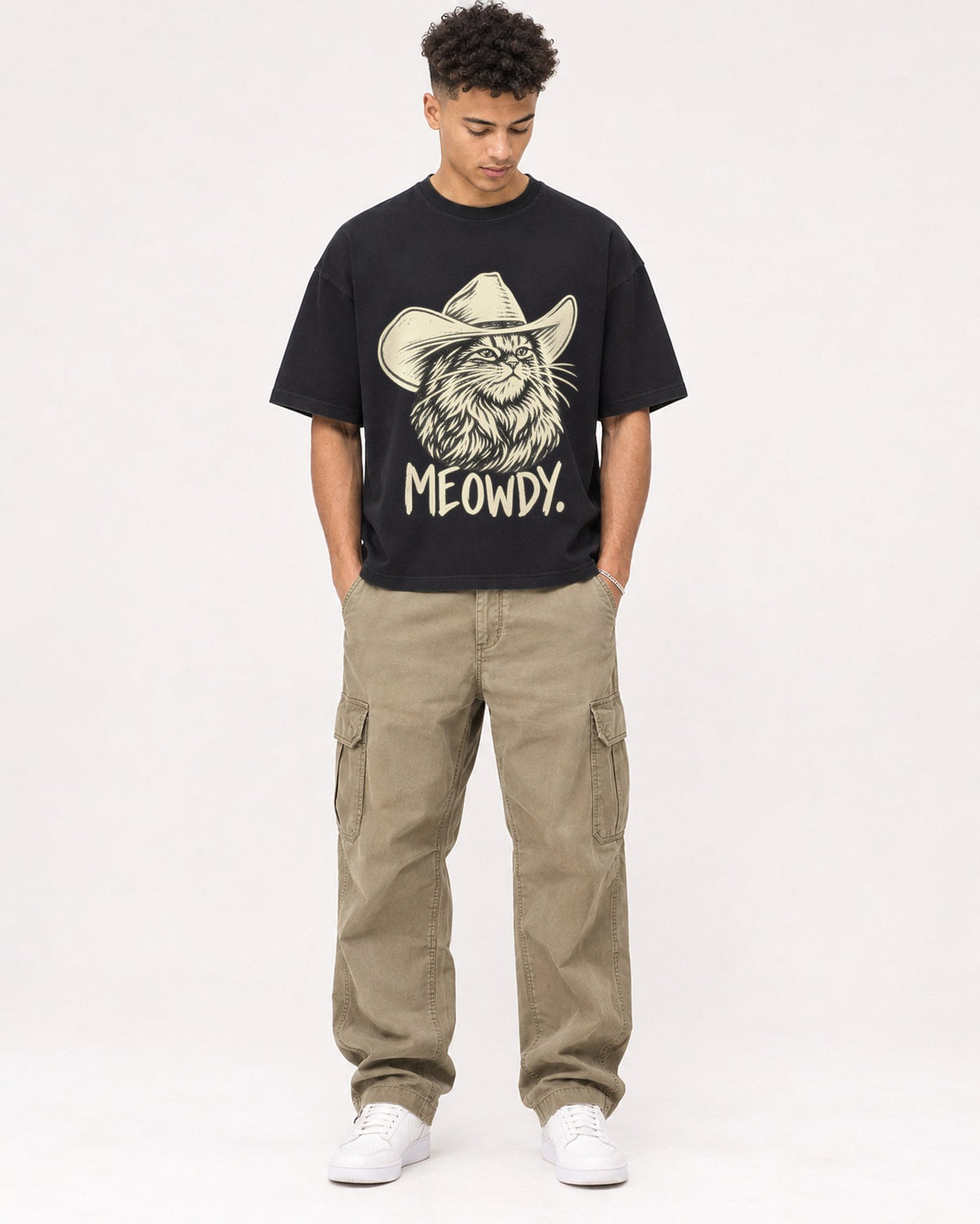 Mockup Boxy Heavyweight Tee Black male full-body 20