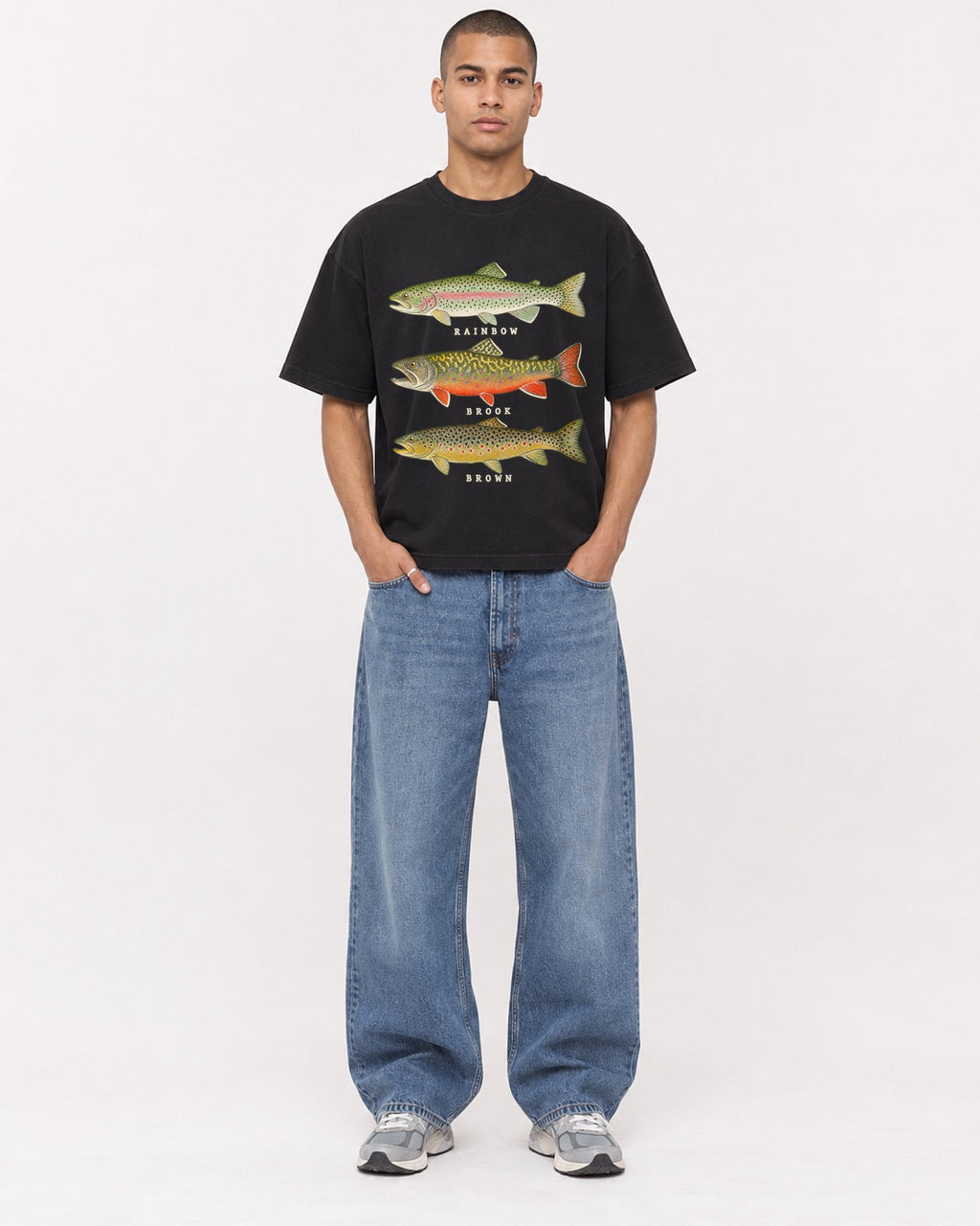 Mockup Boxy Heavyweight Tee Black male full-body 50