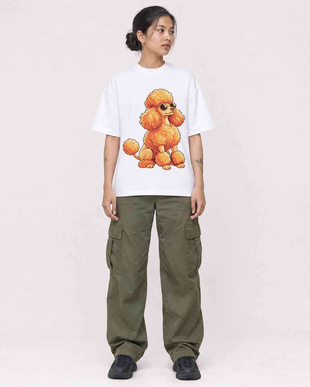 Mockup Boxy Heavyweight Tee White female full-body 12