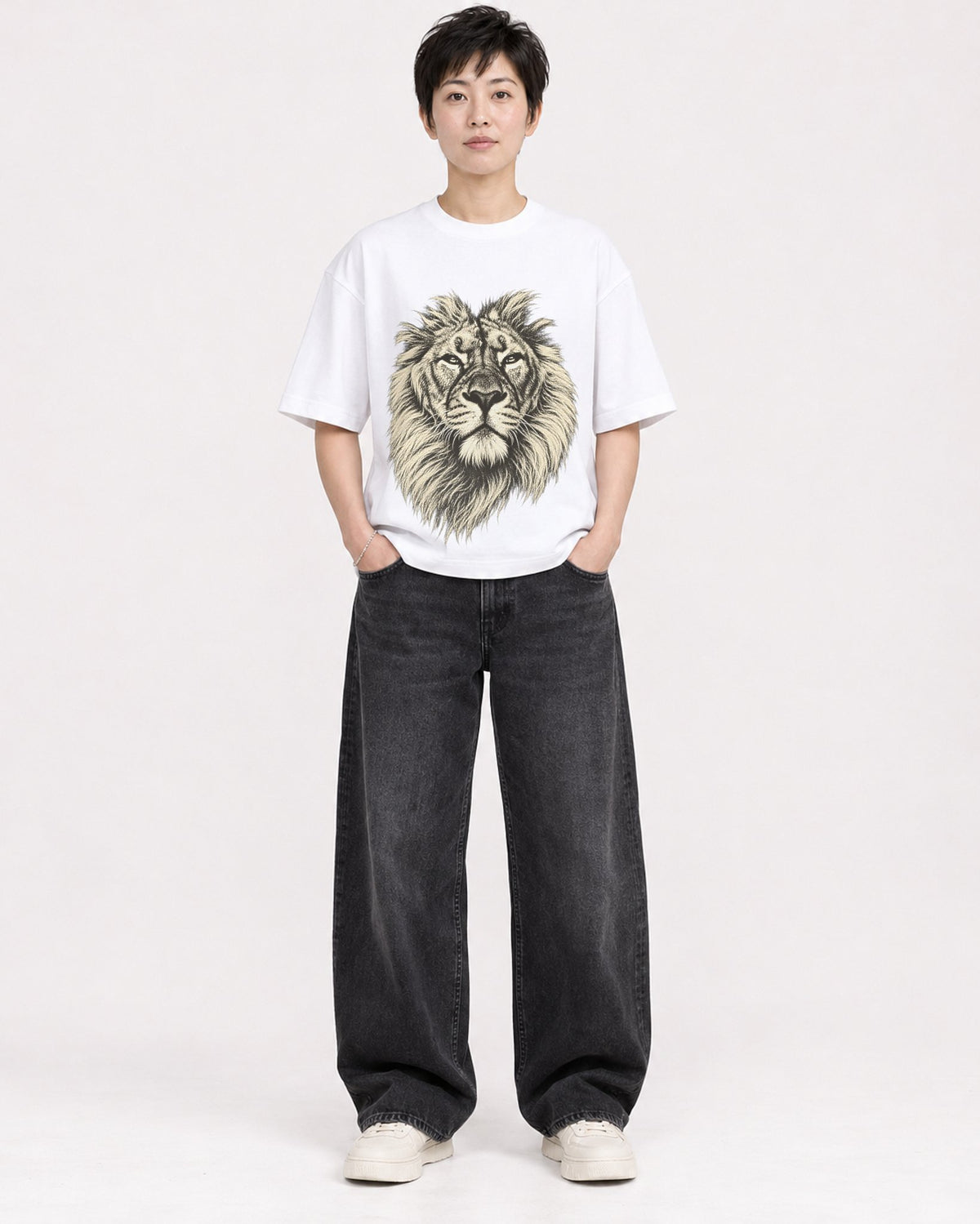 Mockup Boxy Heavyweight Tee White female full-body 23