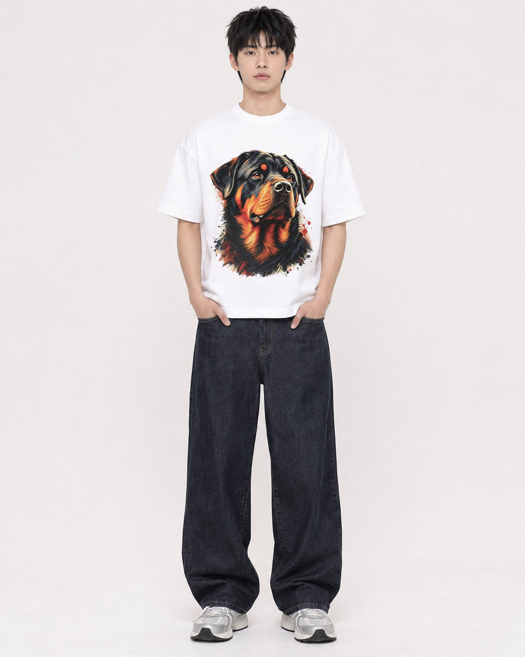 Mockup Boxy Heavyweight Tee White male full-body 01
