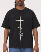 Mockup Boxy Heavyweight Tee Black male close-up 34