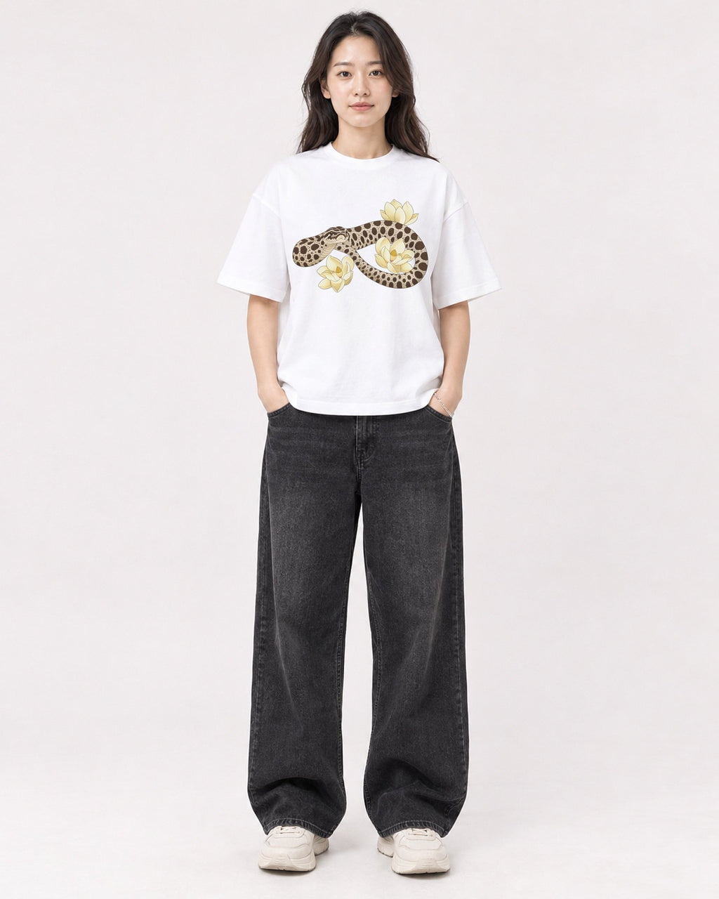 Mockup Boxy Heavyweight Tee White female full-body 03