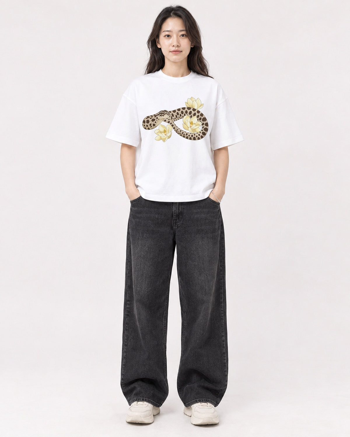 Mockup Boxy Heavyweight Tee White female full-body 03