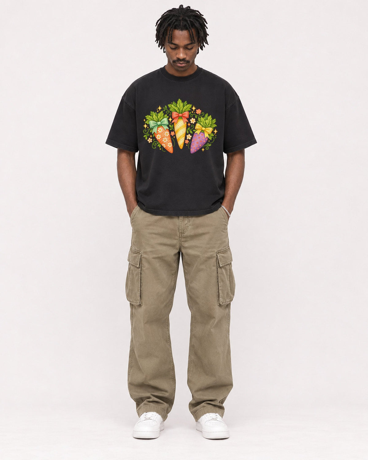 Mockup Boxy Heavyweight Tee Black male full-body 04