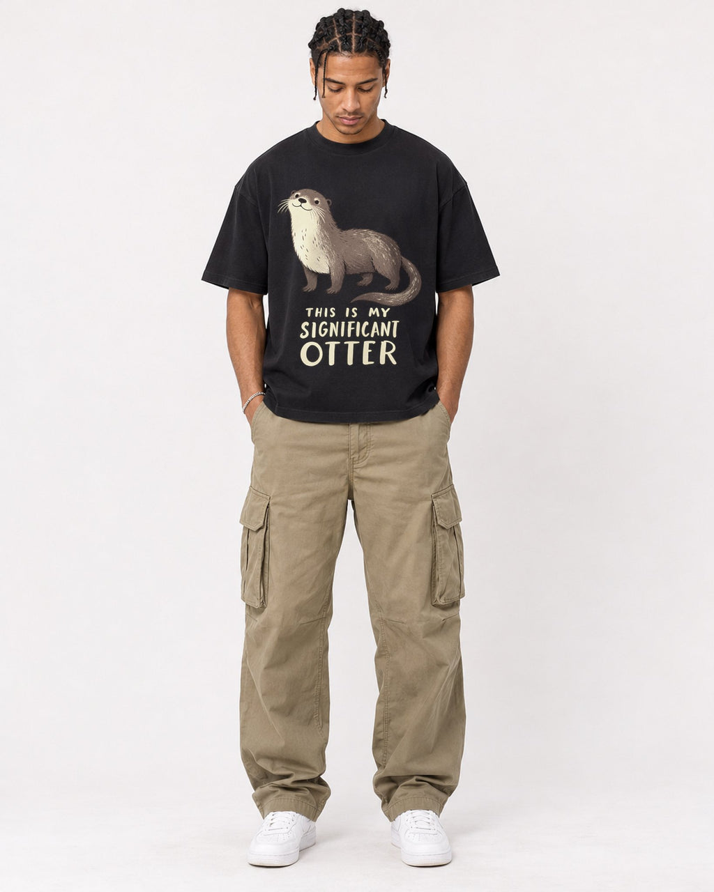 Mockup Boxy Heavyweight Tee Black male full-body 40