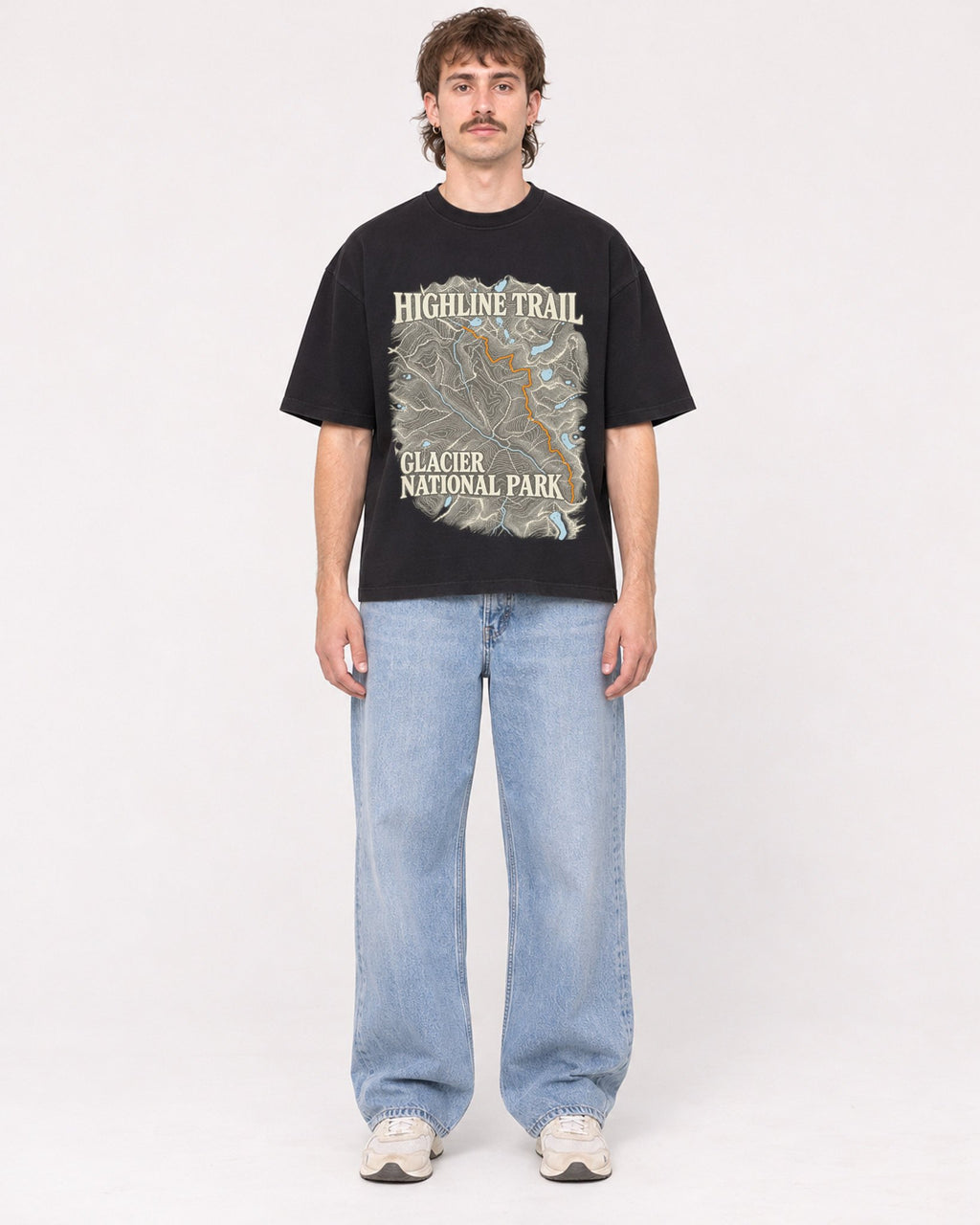 Mockup Boxy Heavyweight Tee Black male full-body 29