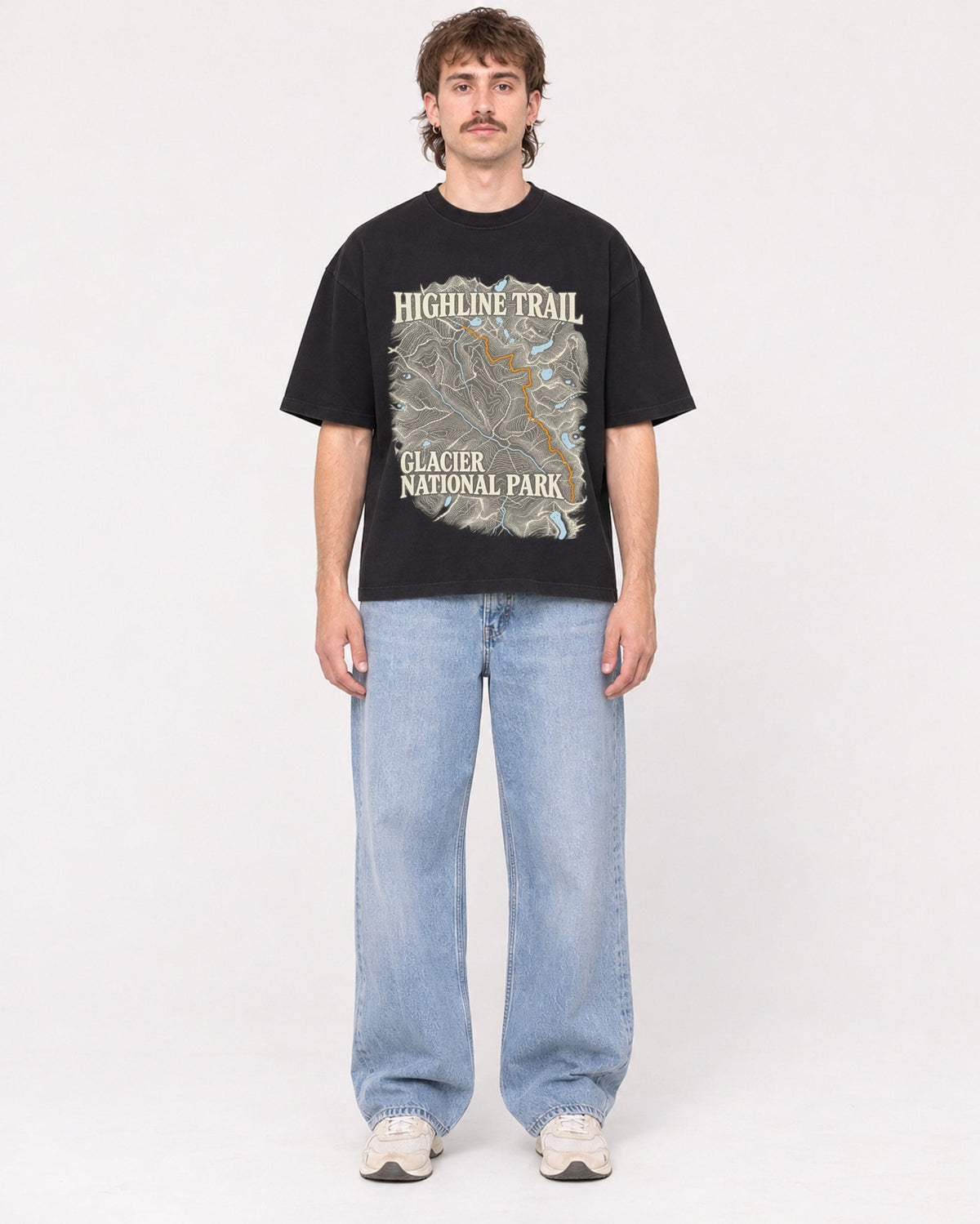 Mockup Boxy Heavyweight Tee Black male full-body 29