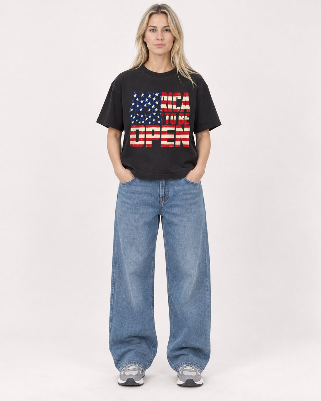 Mockup Boxy Heavyweight Tee Black female full-body 08