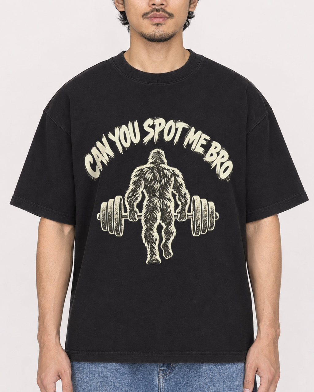 Mockup Boxy Heavyweight Tee Black male close-up 02