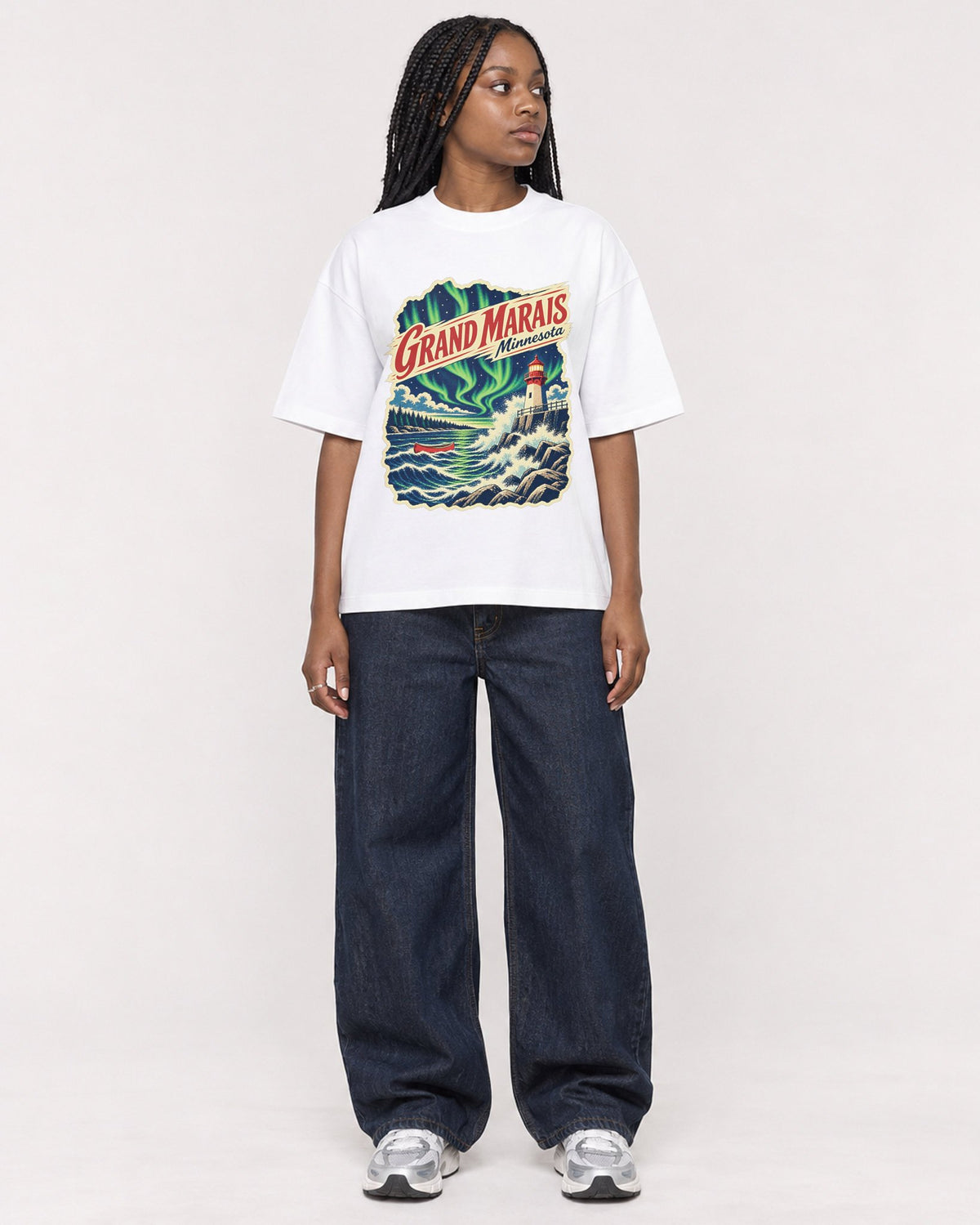 Mockup Boxy Heavyweight Tee White female full-body 04