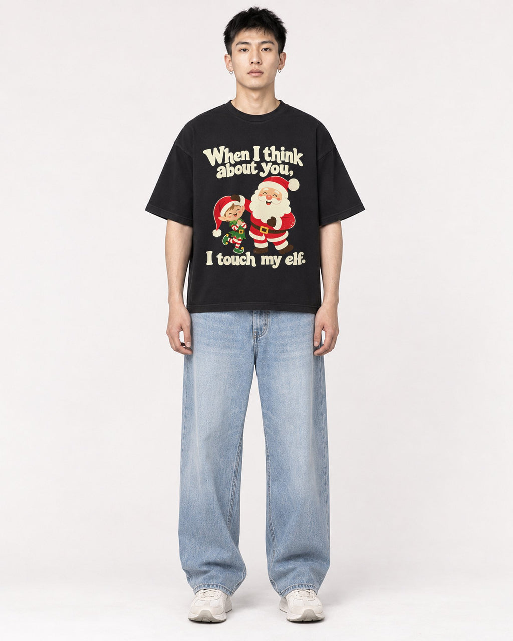 Mockup Boxy Heavyweight Tee Black male full-body 21