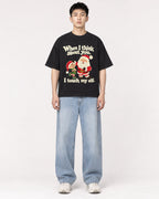 Mockup Boxy Heavyweight Tee Black male full-body 21