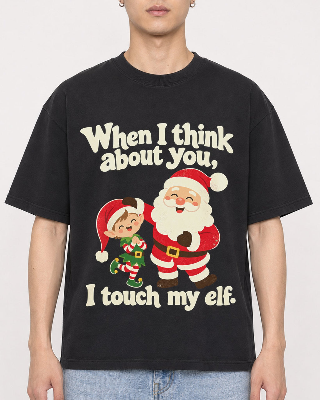 Mockup Boxy Heavyweight Tee Black male close-up 21