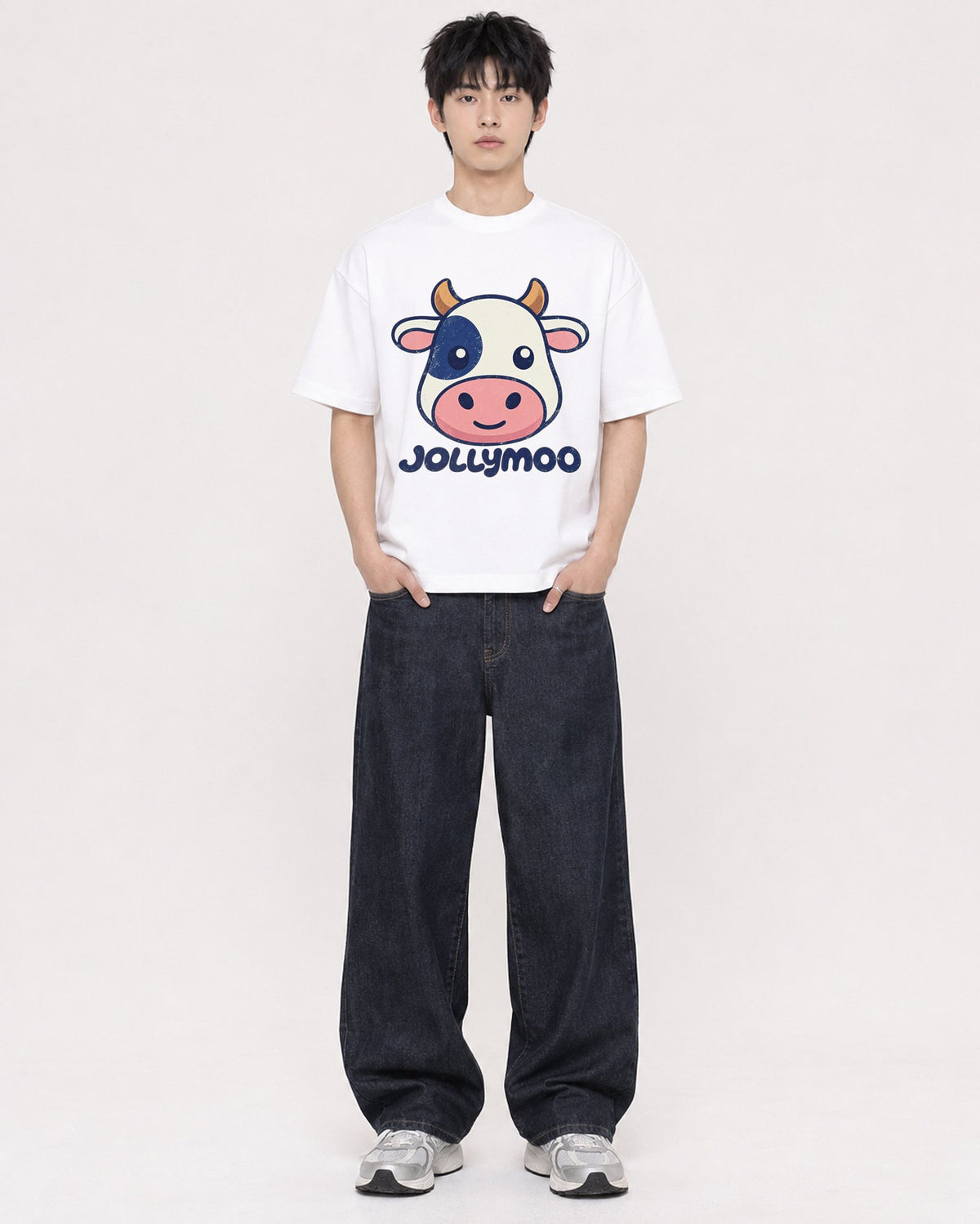 Mockup Boxy Heavyweight Tee White male full-body 01