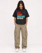 Mockup Boxy Heavyweight Tee Black female full-body 06