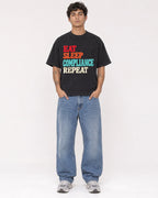 Mockup Boxy Heavyweight Tee Black male full-body 06