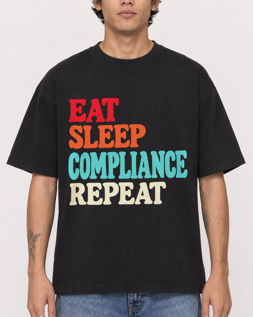 Mockup Boxy Heavyweight Tee Black male close-up 06