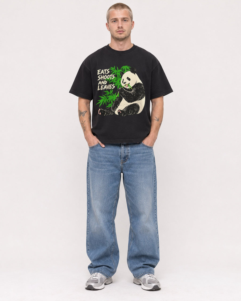 Mockup Boxy Heavyweight Tee Black male full-body 18