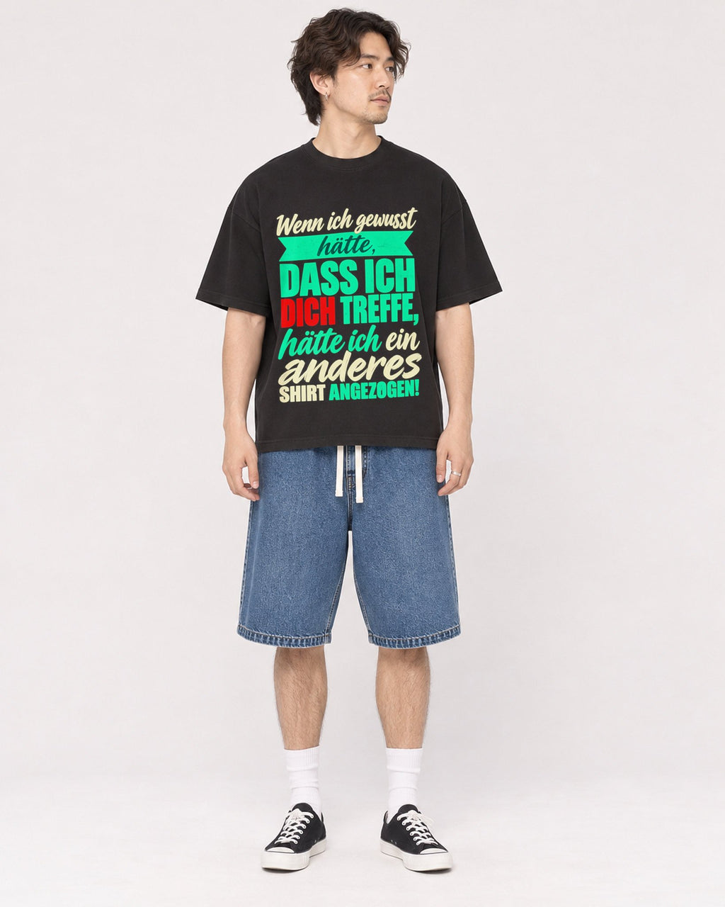 Mockup Boxy Heavyweight Tee Black male full-body 03
