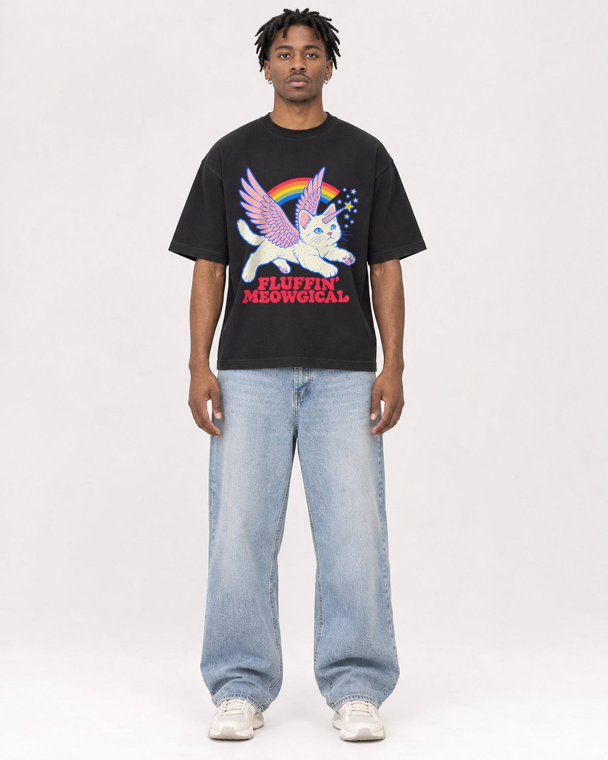 Mockup Boxy Heavyweight Tee Black male full-body 05