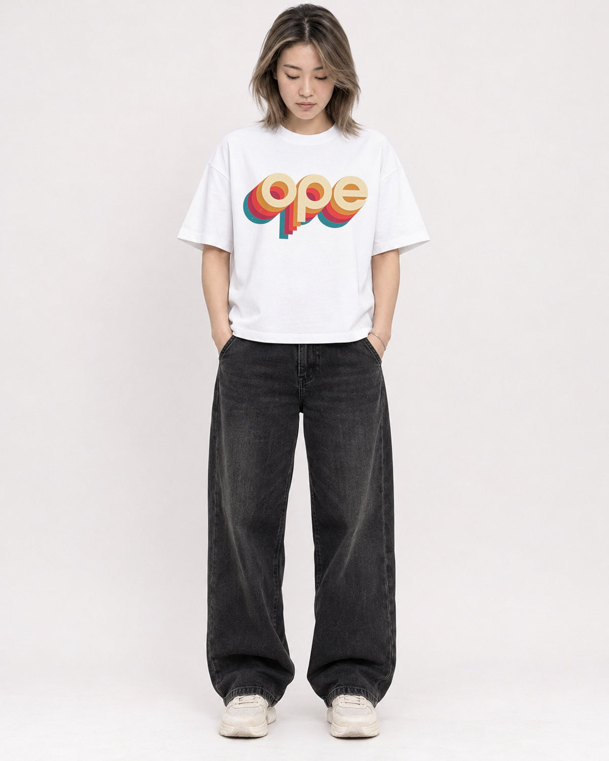 Mockup Boxy Heavyweight Tee White female full-body 33