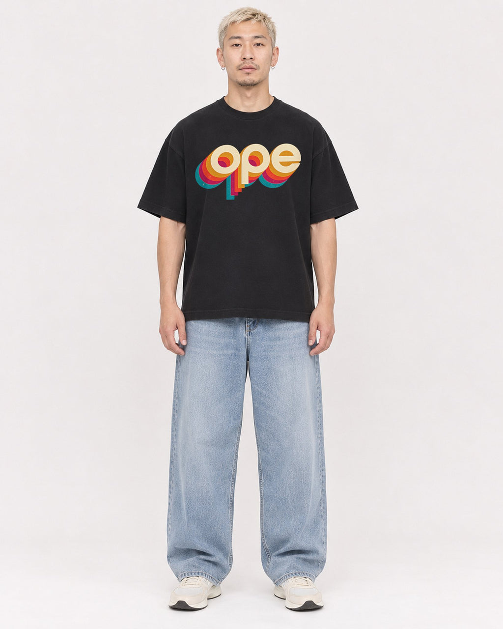 Mockup Boxy Heavyweight Tee Black male full-body 33