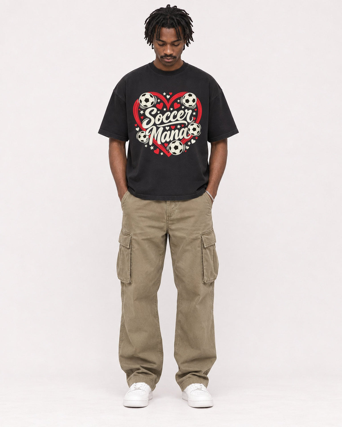 Mockup Boxy Heavyweight Tee Black male full-body 04