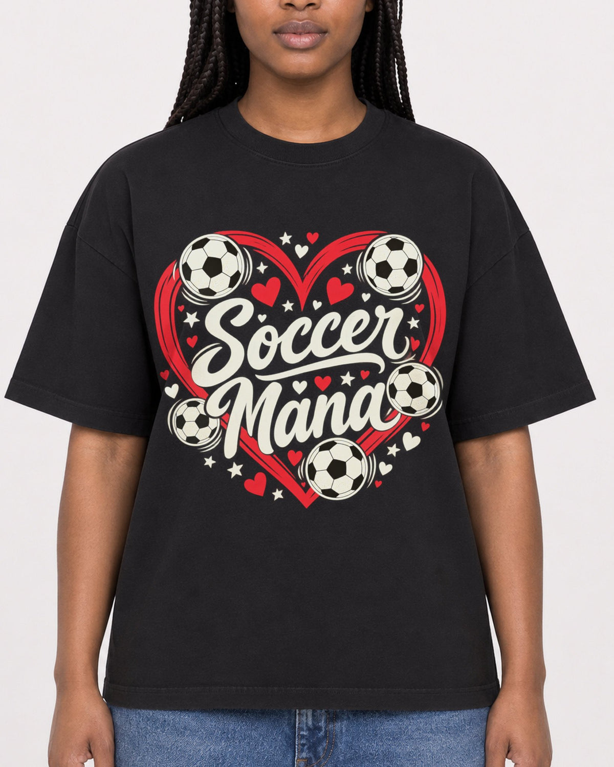 Mockup Boxy Heavyweight Tee Black female close-up 04