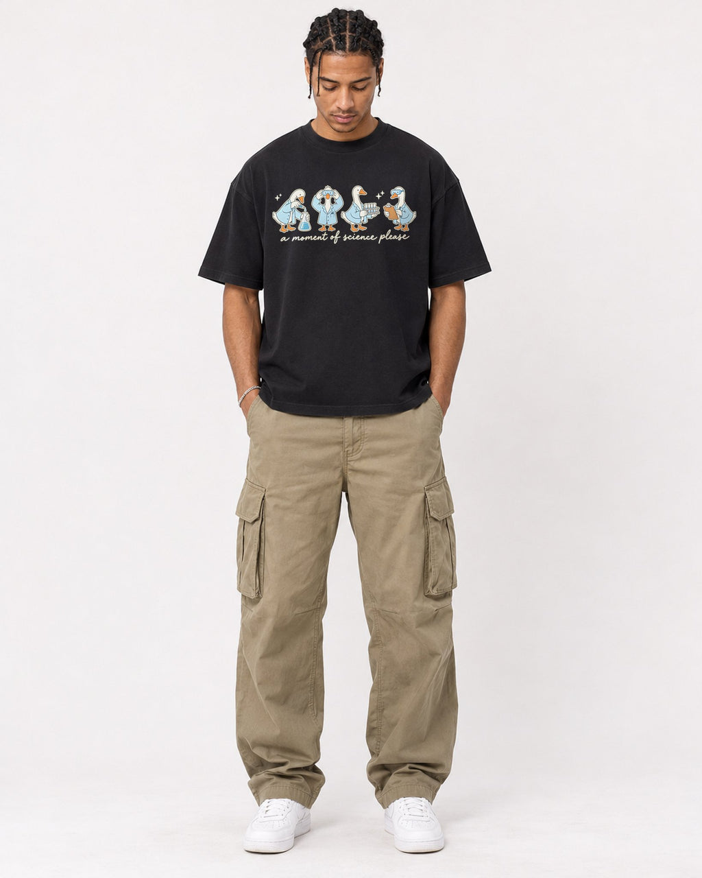 Mockup Boxy Heavyweight Tee Black male full-body 40